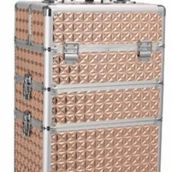Guardian Beauty Kapper Koffer Gouden Kleur | Nagel | Visagist | Make-up | Cosmetica | Schminken | Trolley Stevig En Gemaakt Van Aluminium | 3 Delig | 8 Wielen | Bedekt Met Mooie Diamantjes