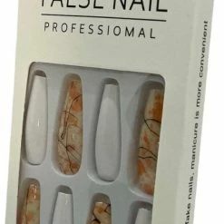 Merkloos Press On Nails - Nep Nagels - Marble - Wit Oranje - Coffin - Manicure - Plak Nagels - Kunstnagels Nailart - Zelfklevend -L’Oréal Paris SHOP 409x840 1