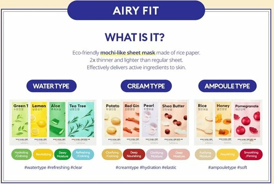 MISSHA Mix & Match Mask Pack: 3 X MISSHA Korean Face Mask - Verassing Set Korean Face Sheet Mask - Airy Fit Collection - Gezichtsverzorging - Koreaanse Huidverzorging 2 MISSHA Mix & Match Mask Pack: 3 X MISSHA Korean Face Mask - Verassing Set Korean Face Sheet Mask - Airy Fit Collection - Gezichtsverzorging - Koreaanse Huidverzorging - Afbeelding 2