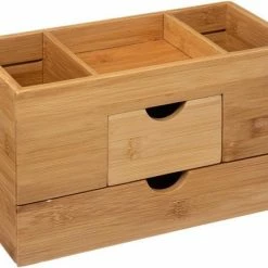 5five Sieraden/make-up Organizer Met 3 Vakken En 2 Lades 24 X 14,5 Cm Van Bamboe - Sieradenkastje - Make-upkastje - Organizers