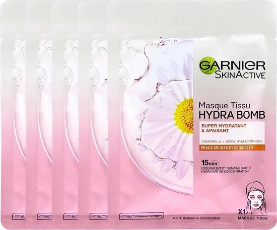 Garnier Skinactive Face Hydra Bomb Ultra Hydraterend & Kalmerend Tissue Masker Droge Huid - 5 Stuks - Voordeelverpakking 9 Garnier Skinactive Face Hydra Bomb Ultra Hydraterend & Kalmerend Tissue Masker Droge Huid - 5 Stuks - Voordeelverpakking - Afbeelding 9