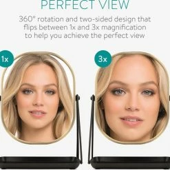 Navaris Make-up Spiegel - Tafelspiegel Met Opbergruimte Voor Sieraden - Staande Cosmeticaspiegel Met Twee Kanten - Met 3x Vergroting - Zwart/Goud -L’Oréal Paris SHOP 550x511 1