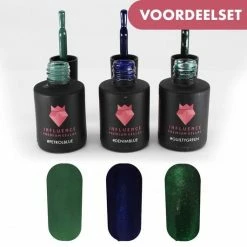 Merkloos #SEASERIE - Influence Gellac - Blauwe Gellak - Groene Gellak - Gellak Blauw UV - Gellak Groen UV - Gellak Glitter - UV Gellak - Gel Nagellak - Kado Vrouw - Sinterklaascadeau - Sinterklaas Kado - Kerstcadeau - Kerst Cadeau - 3 X 10 Ml