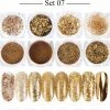 Merkloos Glitter Poeder Nail Art Set - 8 Stuks - Goud / Chroom / Brons - Nagel Decoratie Strass
