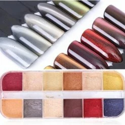 Guinot Cosmetics Holografische Glitter Poeder Nail Art Set - 12 Stuks - Rood / Geel / Zilver / Blauw - Nagel Decoratie Strass
