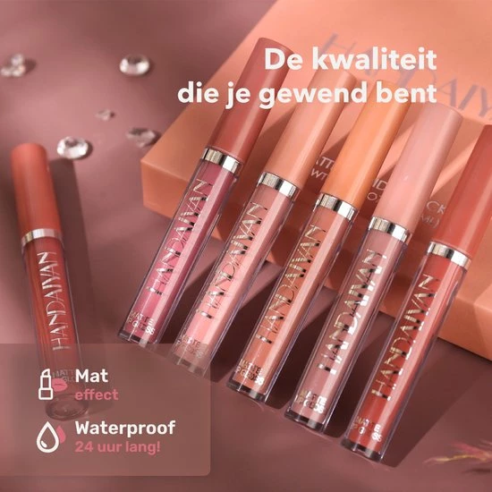 Handaiyan Liquid Lipsticks Set A - Set Van 6 - Matte Lippenstift - Waterproof - Make Up Set - Geschenkset - Giftset 2 Handaiyan Liquid Lipsticks Set A - Set Van 6 - Matte Lippenstift - Waterproof - Make Up Set - Geschenkset - Giftset - Afbeelding 2