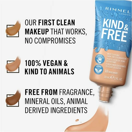Rimmel London KIND & FREE Vegan Foundation 010 Rose Ivory 6 Rimmel London KIND & FREE Vegan Foundation 010 Rose Ivory - Afbeelding 6