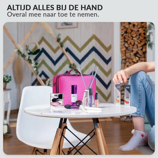 Confibel Cosmetica Koffer - Make-up Koffer Met Verstelbare Vakken - Visagie En Nagelstyliste Beauty Koffer - 35x25x11CM - Roze 2 Confibel Cosmetica Koffer - Make-up Koffer Met Verstelbare Vakken - Visagie En Nagelstyliste Beauty Koffer - 35x25x11CM - Roze - Afbeelding 2