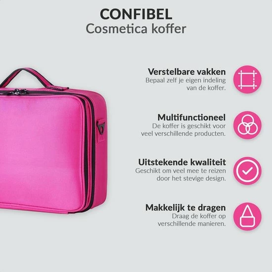 Confibel Cosmetica Koffer - Make-up Koffer Met Verstelbare Vakken - Visagie En Nagelstyliste Beauty Koffer - 35x25x11CM - Roze 5 Confibel Cosmetica Koffer - Make-up Koffer Met Verstelbare Vakken - Visagie En Nagelstyliste Beauty Koffer - 35x25x11CM - Roze - Afbeelding 5