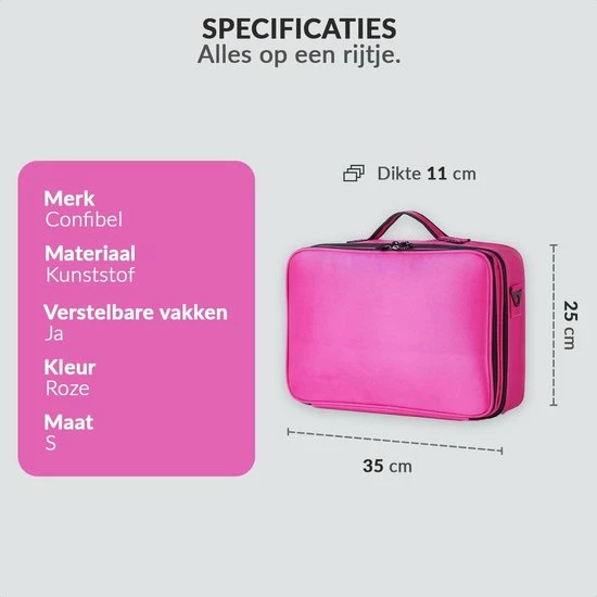 Confibel Cosmetica Koffer - Make-up Koffer Met Verstelbare Vakken - Visagie En Nagelstyliste Beauty Koffer - 35x25x11CM - Roze 11 Confibel Cosmetica Koffer - Make-up Koffer Met Verstelbare Vakken - Visagie En Nagelstyliste Beauty Koffer - 35x25x11CM - Roze - Afbeelding 11