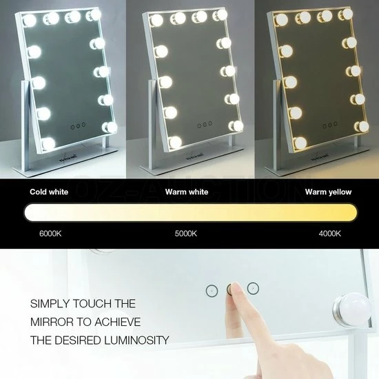 Bright Beauty Vanity Make Up Spiegel Met Verlichting - Zilver - Dimbaar Met Drie Lichtstanden 4 Bright Beauty Vanity Make Up Spiegel Met Verlichting - Zilver - Dimbaar Met Drie Lichtstanden - Afbeelding 4