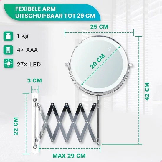 Personal Care Make Up En Scheer Spiegel - LED Verlichting - 5x Vergroting - Badkamer - Dubbelzijdig - 360 Draaibaar - Batterijen 3 Personal Care Make Up En Scheer Spiegel - LED Verlichting - 5x Vergroting - Badkamer - Dubbelzijdig - 360 Draaibaar - Batterijen - Afbeelding 3
