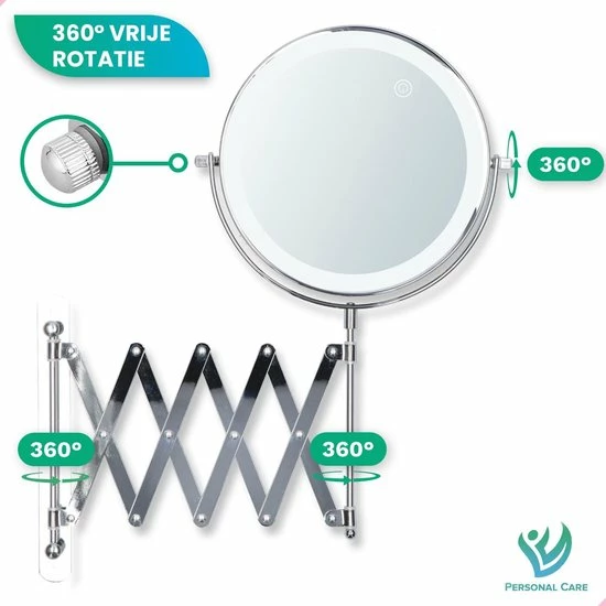 Personal Care Make Up En Scheer Spiegel - LED Verlichting - 5x Vergroting - Badkamer - Dubbelzijdig - 360 Draaibaar - Batterijen 6 Personal Care Make Up En Scheer Spiegel - LED Verlichting - 5x Vergroting - Badkamer - Dubbelzijdig - 360 Draaibaar - Batterijen - Afbeelding 6