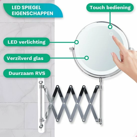 Personal Care Make Up En Scheer Spiegel - LED Verlichting - 5x Vergroting - Badkamer - Dubbelzijdig - 360 Draaibaar - Batterijen 7 Personal Care Make Up En Scheer Spiegel - LED Verlichting - 5x Vergroting - Badkamer - Dubbelzijdig - 360 Draaibaar - Batterijen - Afbeelding 7
