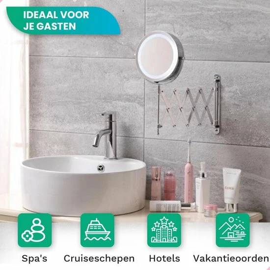 Personal Care Make Up En Scheer Spiegel - LED Verlichting - 5x Vergroting - Badkamer - Dubbelzijdig - 360 Draaibaar - Batterijen 8 Personal Care Make Up En Scheer Spiegel - LED Verlichting - 5x Vergroting - Badkamer - Dubbelzijdig - 360 Draaibaar - Batterijen - Afbeelding 8