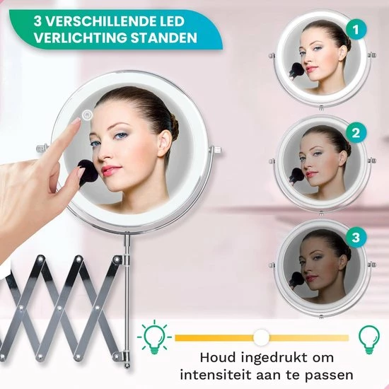 Personal Care Make Up En Scheer Spiegel - LED Verlichting - 5x Vergroting - Badkamer - Dubbelzijdig - 360 Draaibaar - Batterijen 11 Personal Care Make Up En Scheer Spiegel - LED Verlichting - 5x Vergroting - Badkamer - Dubbelzijdig - 360 Draaibaar - Batterijen - Afbeelding 11
