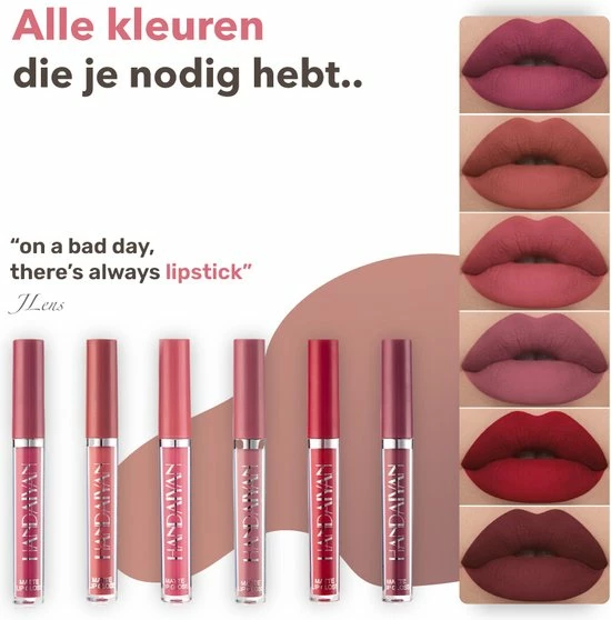 Handaiyan Liquid Lipsticks Set A - Set Van 6 - Matte Lippenstift - Waterproof - Make Up Set - Geschenkset - Giftset 3 Handaiyan Liquid Lipsticks Set A - Set Van 6 - Matte Lippenstift - Waterproof - Make Up Set - Geschenkset - Giftset - Afbeelding 3
