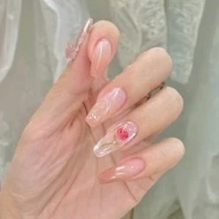 Merkloos Press On Nails / Nagels | Nude Met Roosjes