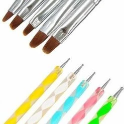 Nageldecoratie.nl Acryl Penselen Met Druppelpen (5 Kleuren)