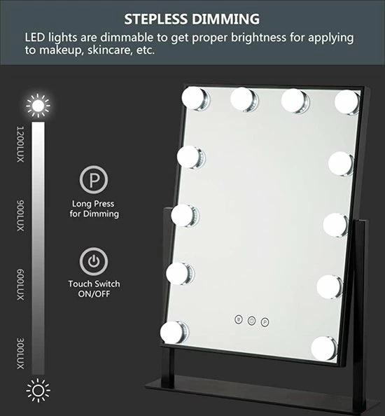 Bright Beauty Vanity Make Up Spiegel Met Verlichting - Zilver - Dimbaar Met Drie Lichtstanden 6 Bright Beauty Vanity Make Up Spiegel Met Verlichting - Zilver - Dimbaar Met Drie Lichtstanden - Afbeelding 6