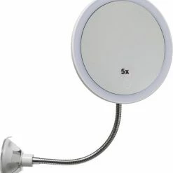 5five Make-up Spiegel/scheerspiegel Met LED Verlichting Op Zuignap 15 Cm - Badkamer Spiegels Met Licht