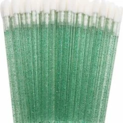 Merkloos Lipgloss / Oogschaduw Borsteltjes - 10 Stuks - Groen Met Glitter - Lipgloss Applicators - Brush Lipstick Make-up Lip Pluisvrij Oogschaduw Borsteltje