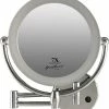 Gerard Brinard Metalen Verlichte Wand Knik Arm Badkamer LED Spiegel Chroom, Dubbelzijdig Verlicht, 7x Vergroting 22cm Doorsnee, Inculsief 4x AA Batterijen En Stroomkabel(USB).