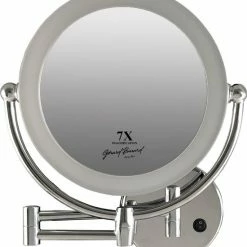 Gerard Brinard Metalen Verlichte Wand Knik Arm Badkamer LED Spiegel Chroom, Dubbelzijdig Verlicht, 7x Vergroting 22cm Doorsnee, Inculsief 4x AA Batterijen En Stroomkabel(USB).