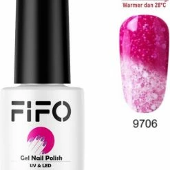 FIFO Nails, Thermo Gel Polish - Glitter - Kristal - Thermo Gellak - Temperatuurgevoelige Nagellak - Thermische Nagellak - Temperatuur Veranderende - Kleur Veranderende #9706 ( Rood - Rood/Wit ) ( Glitter) - UV & LED