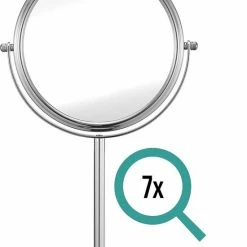 Omliox Make Up Spiegel - Metalen Ronde Standspiegel - 7x Vergroting - 19cm
