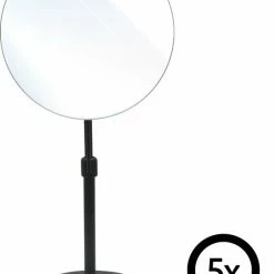Omliox Make Up En Scheer Spiegel - Ronde Standspiegel - 5x Vergroting - Ø19cm - Mat Zwart
